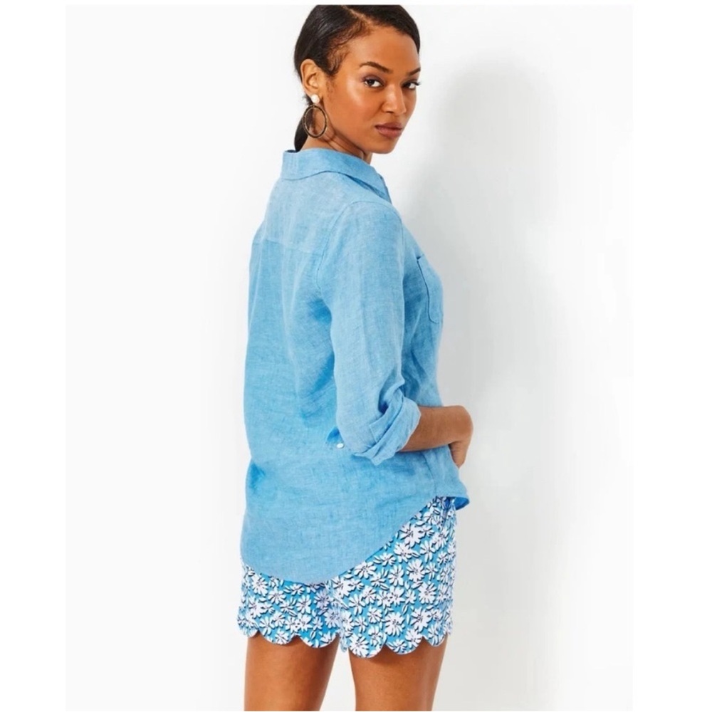 Lilly Pulitzer Sea View Button Down Linen Shirt in Blue - Picture 4 of 9